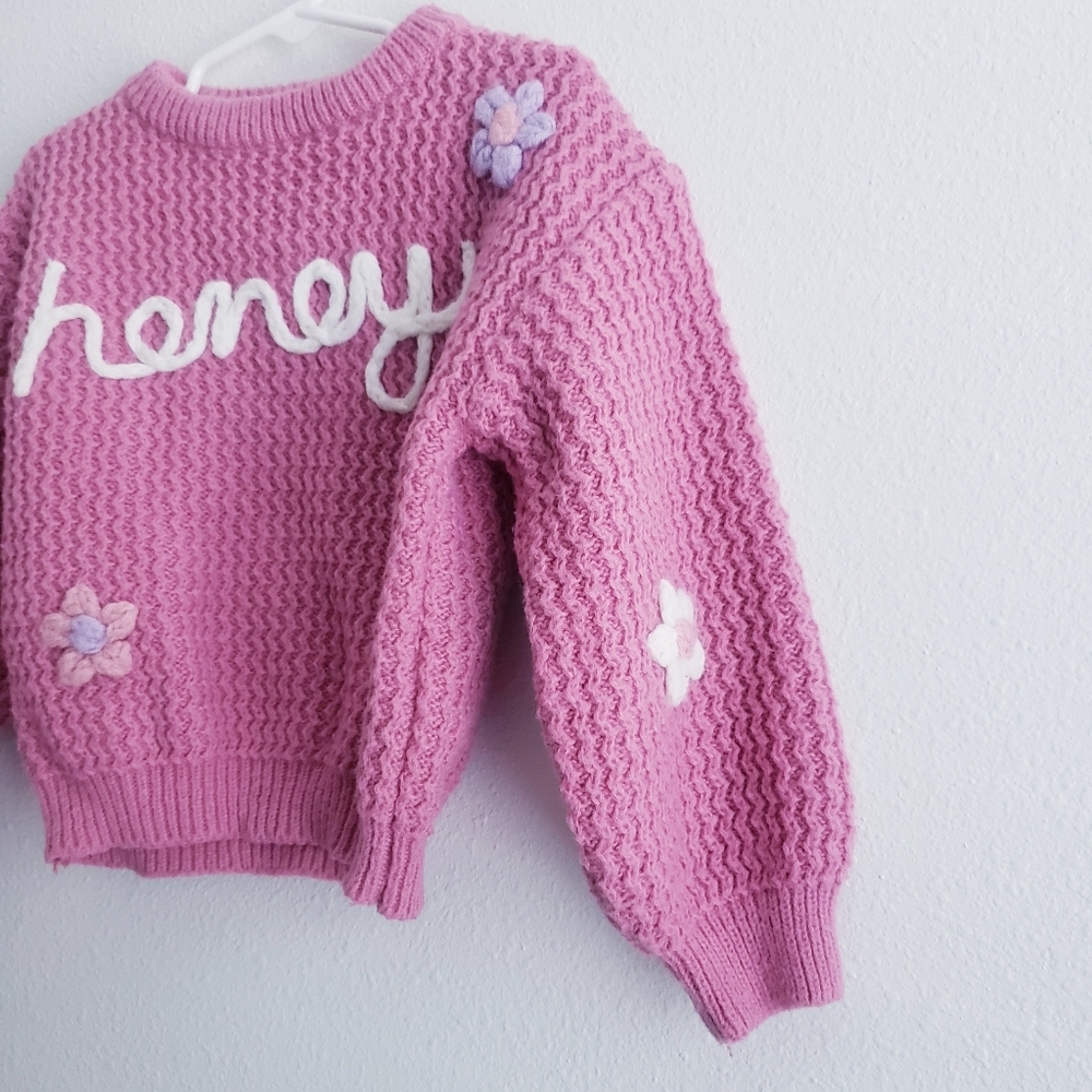 Honey Chunky Knit Long Sleeve Flower Pullover Sweater - Picture 3 of 5